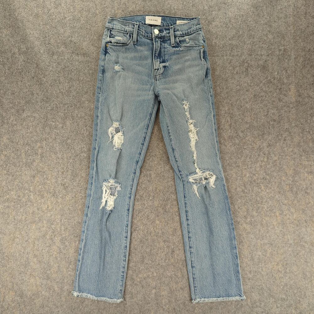 Frame Jeans Womens 24 Blue Le High Straight Light Wash Distressed Raw Hem